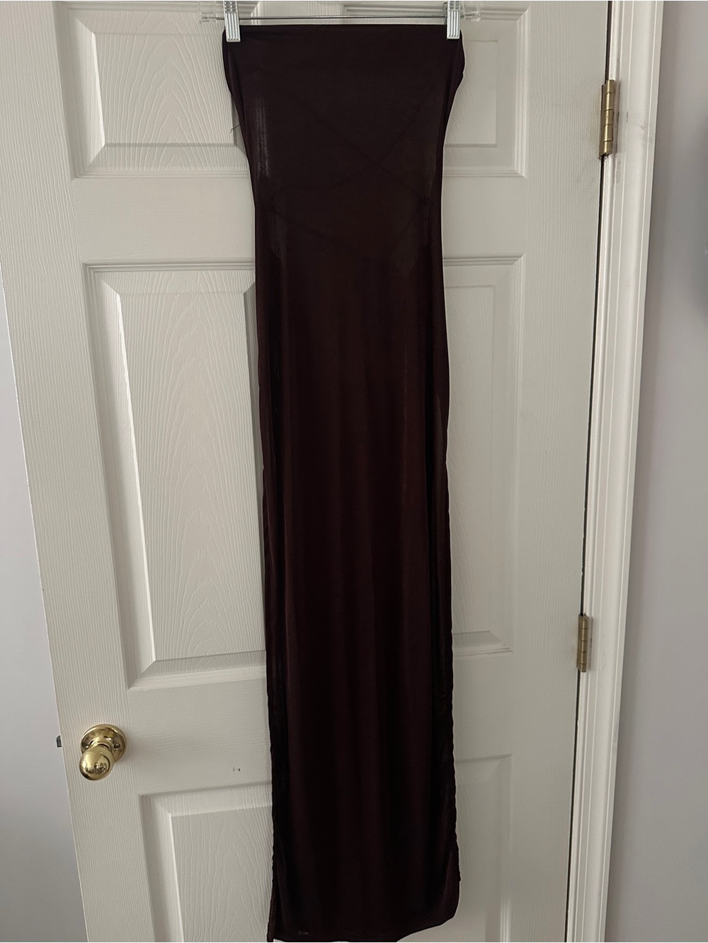 Slim Fit Strapless Maxi Dress in Dark Brown
